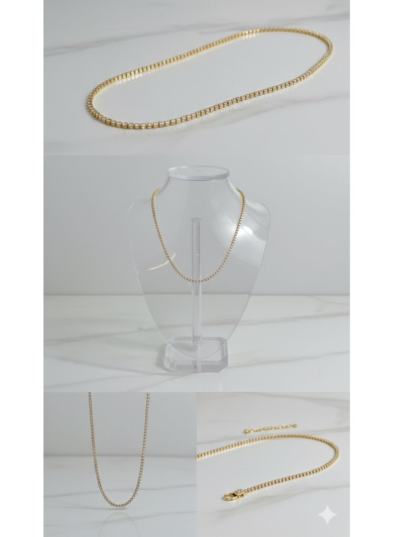 ورد قلادة تنس كلاسيكية من الستانلس ستيل المقاوم للصدأ - مطلية باللون الذهبي - جودة عالية لا يتغير لونها. - Image 1